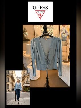 🆕 GUESS Light Blue Jean look  -Front Tie Top
